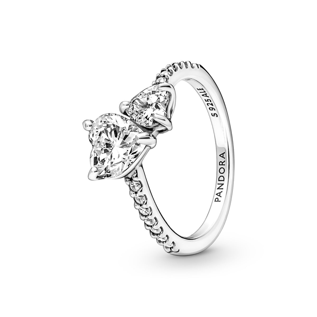 Pandora Double Heart Sparkling Ring zilver