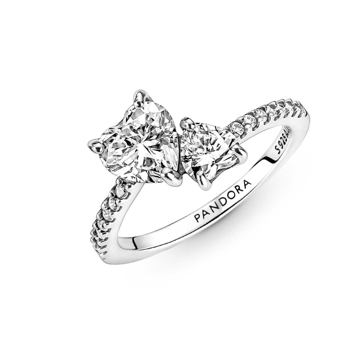 Pandora Double Heart Sparkling Ring zilver 191198C01