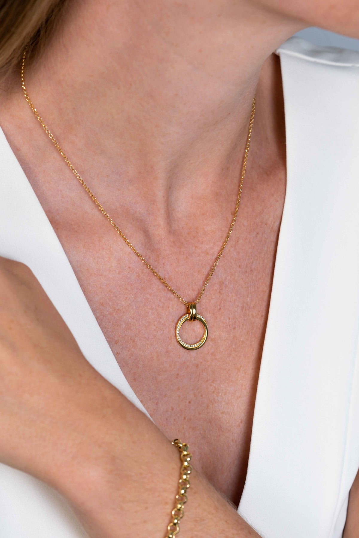 ZINZI Verguld Zilveren Ketting met Witte Zirkonia ZIC2266Y