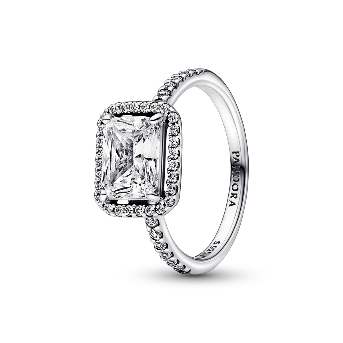 Pandora Rectangular Sparkling Halo Ring zilver
