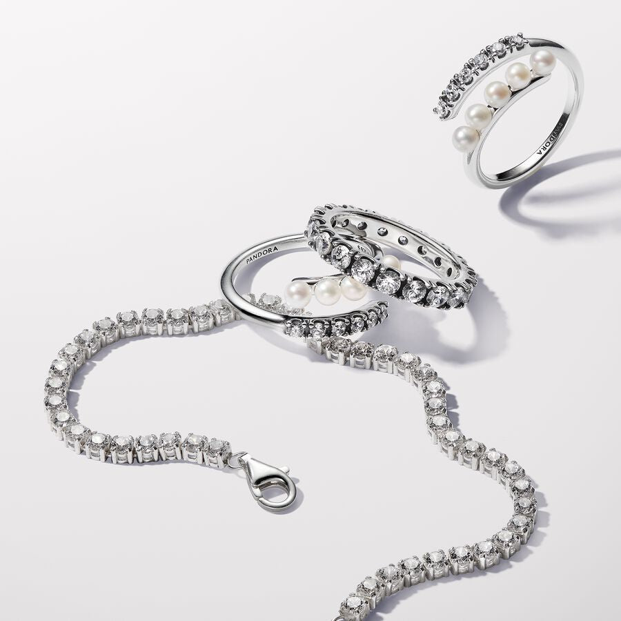 Pandora Behandelde gecultiveerde zoetwaterparels & Pavé Open Ring zilver - 193145C01