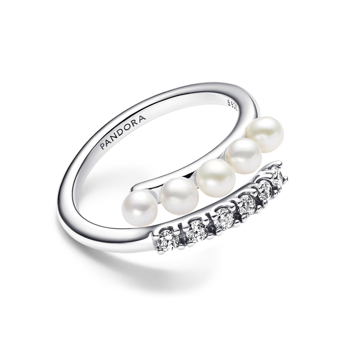 Pandora Behandelde gecultiveerde zoetwaterparels & Pavé Open Ring zilver 193145C01