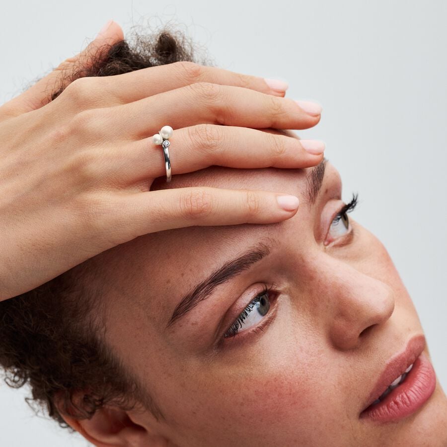 Pandora Ring met Twee Behandelde Gecultiveerde Zoetwaterparels zilver - 193156C01