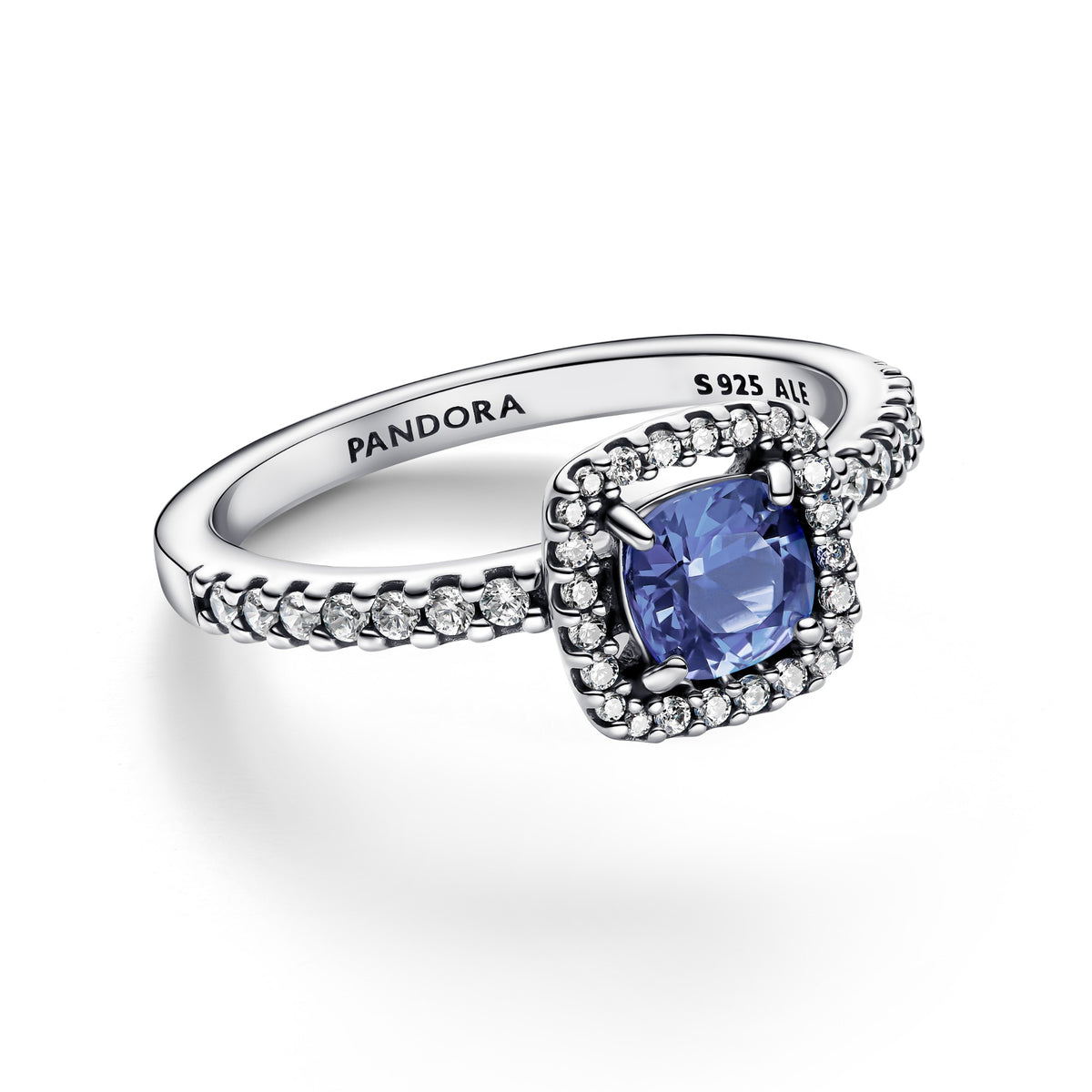 Pandora Sprankelende ring met vierkante blauwe halo zilver 193555C01