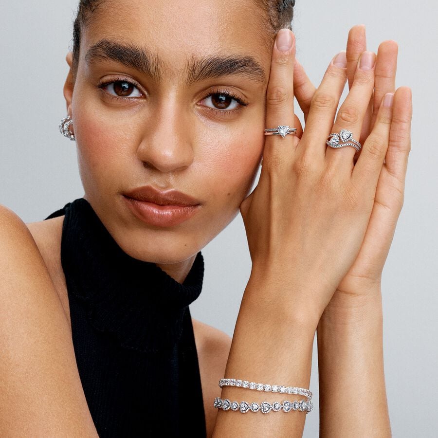 Pandora Golvend Pavé Hart Ring zilver - 193661C01