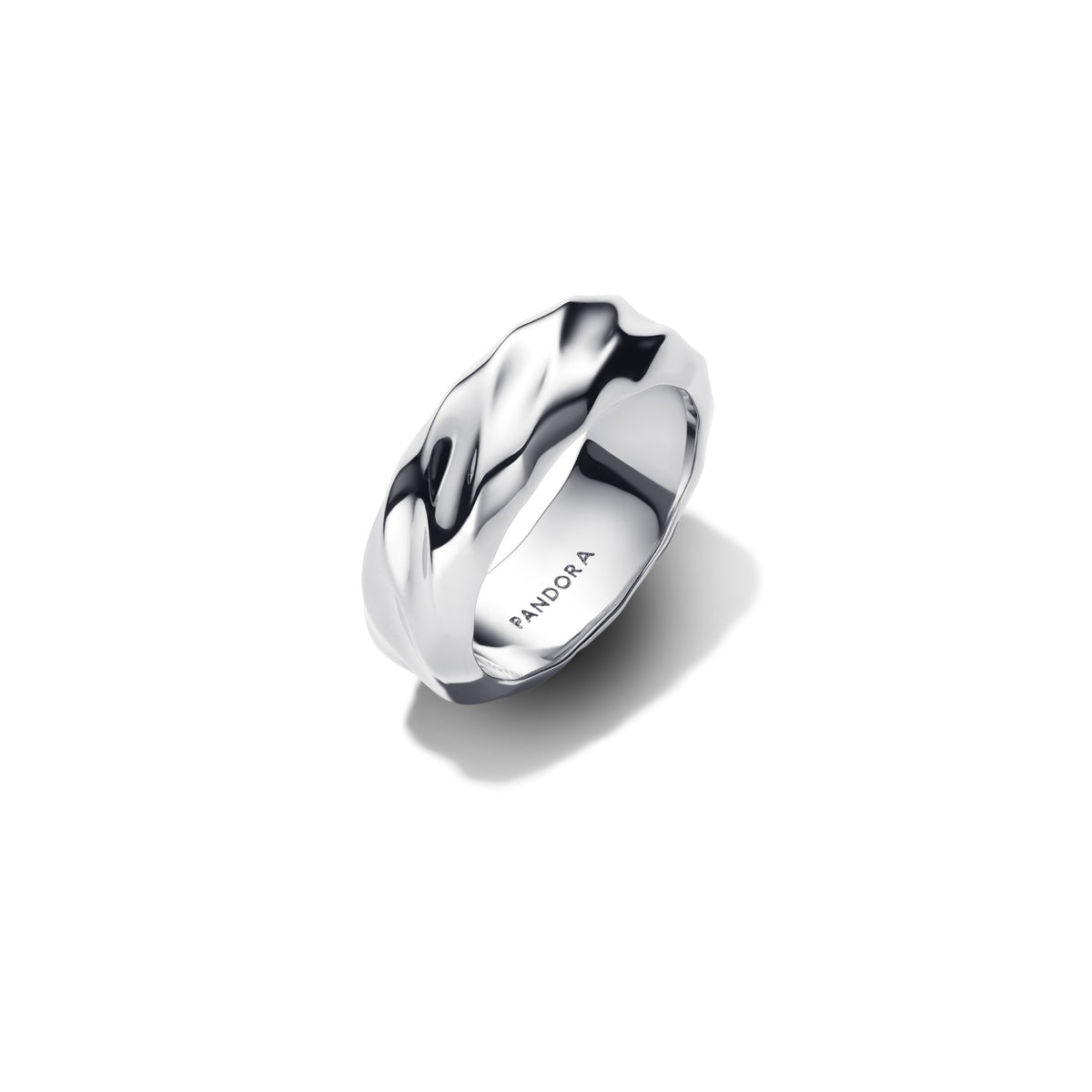 Pandora Geribbelde Brede Band Ring zilver