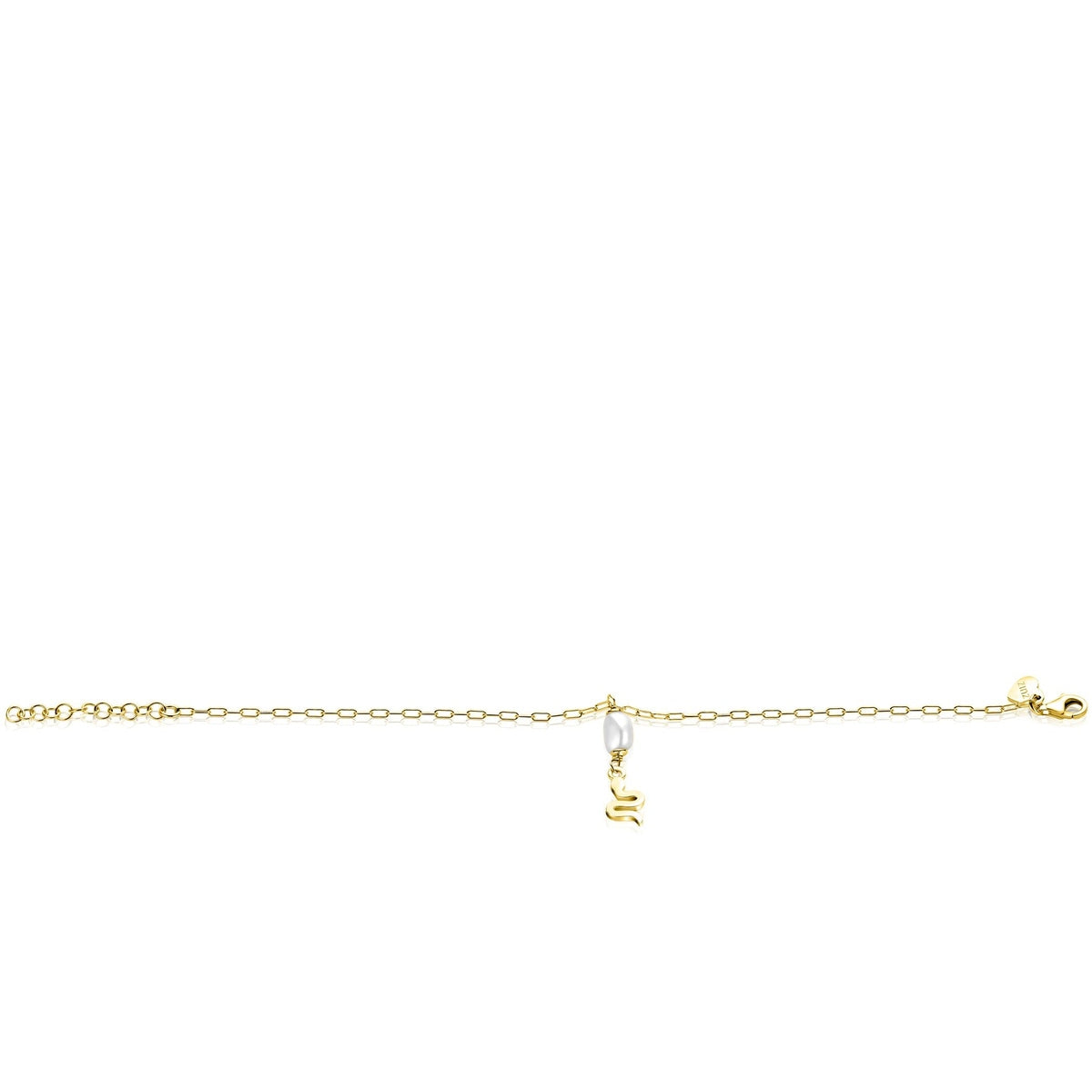 ZINZI gold plated paperclip armband met parel en slang detail ZIA2761