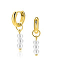 ZINZI gold plated zilveren oorbedels met 3 witte pareltjes 12mm ZICH2734Y (zonder oorringen) - PansiteNederland.nl