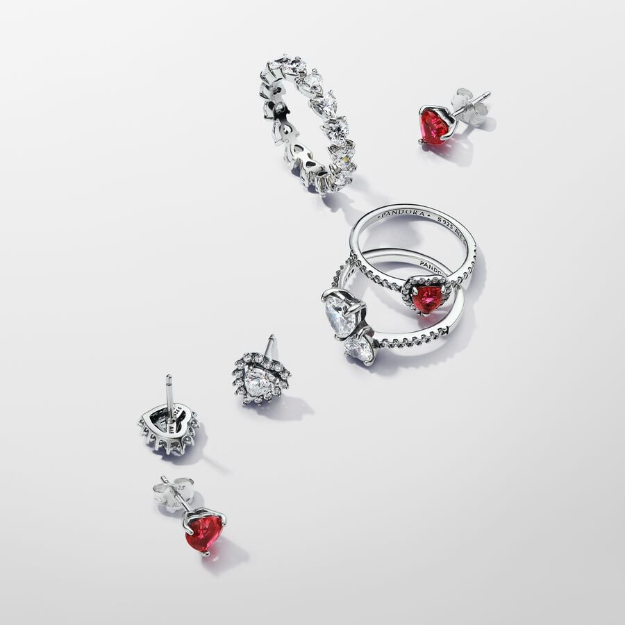 Pandora Verhoogd Rood Hart Ring zilver - 198421C02