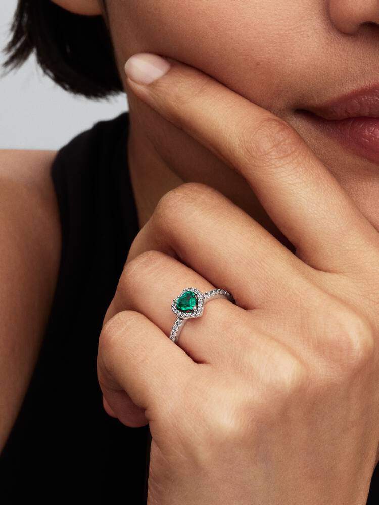 Pandora Verhoogd Koninklijk Groen Hartring zilver - 198421C07