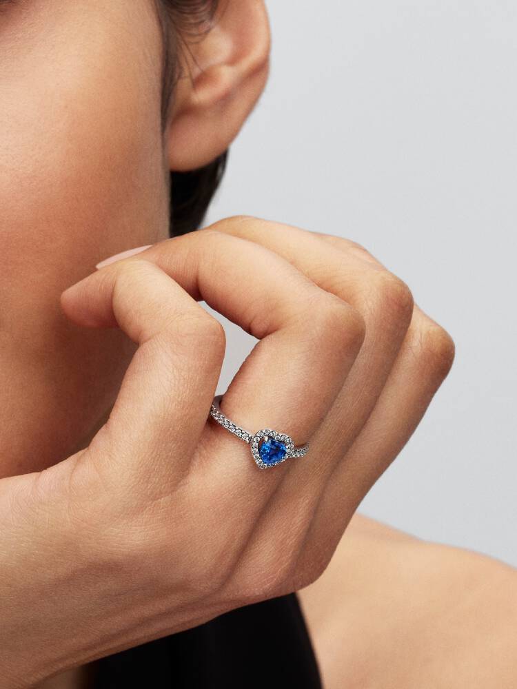 Pandora Verhoogd Prinsessenblauw Hart Ring zilver - 198421C09