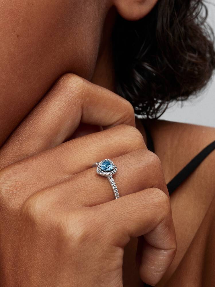 Pandora Verhoogd Lichtblauw Hart Ring zilver - 198421C10