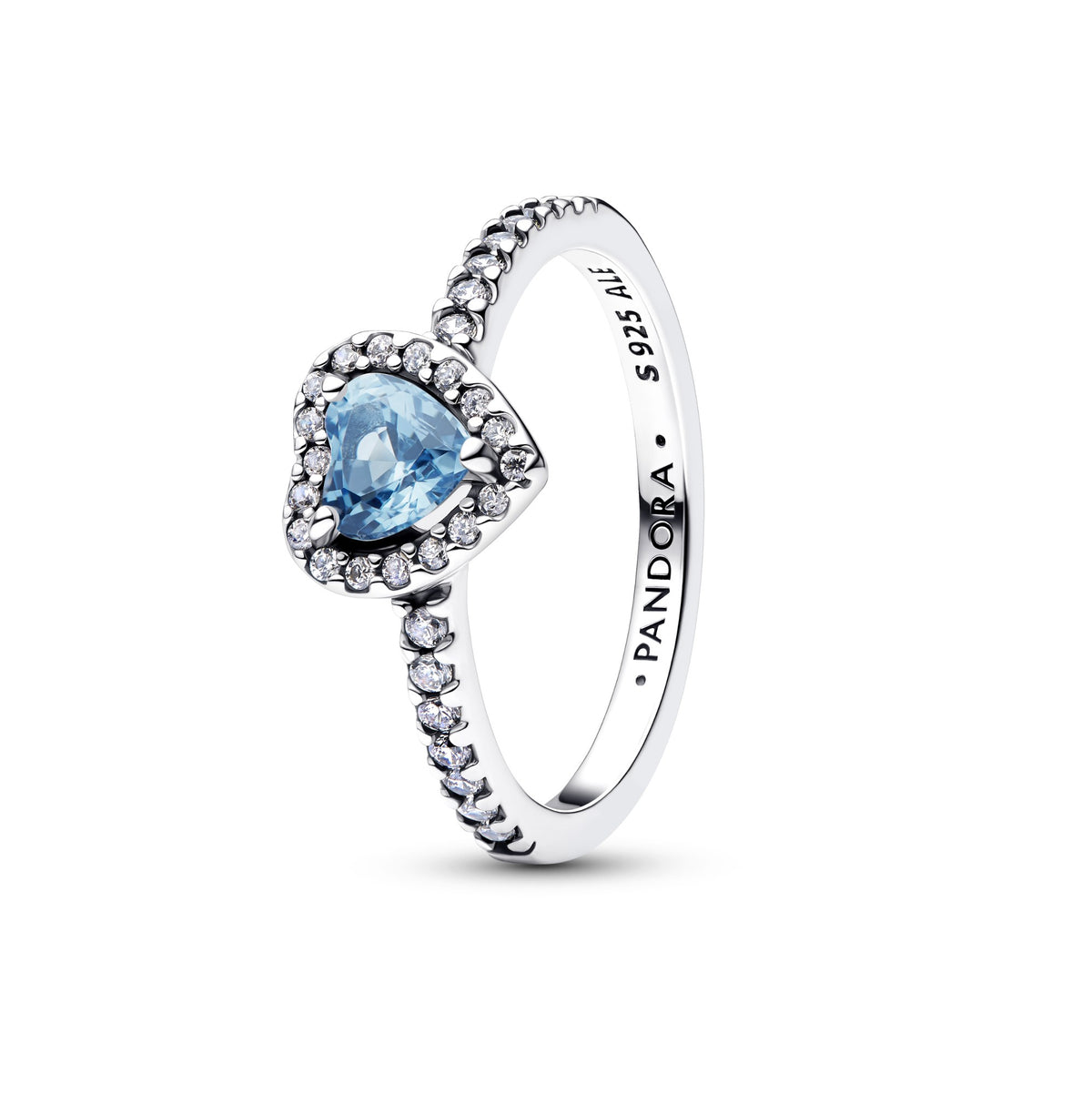 Pandora Verhoogd Lichtblauw Hart Ring zilver