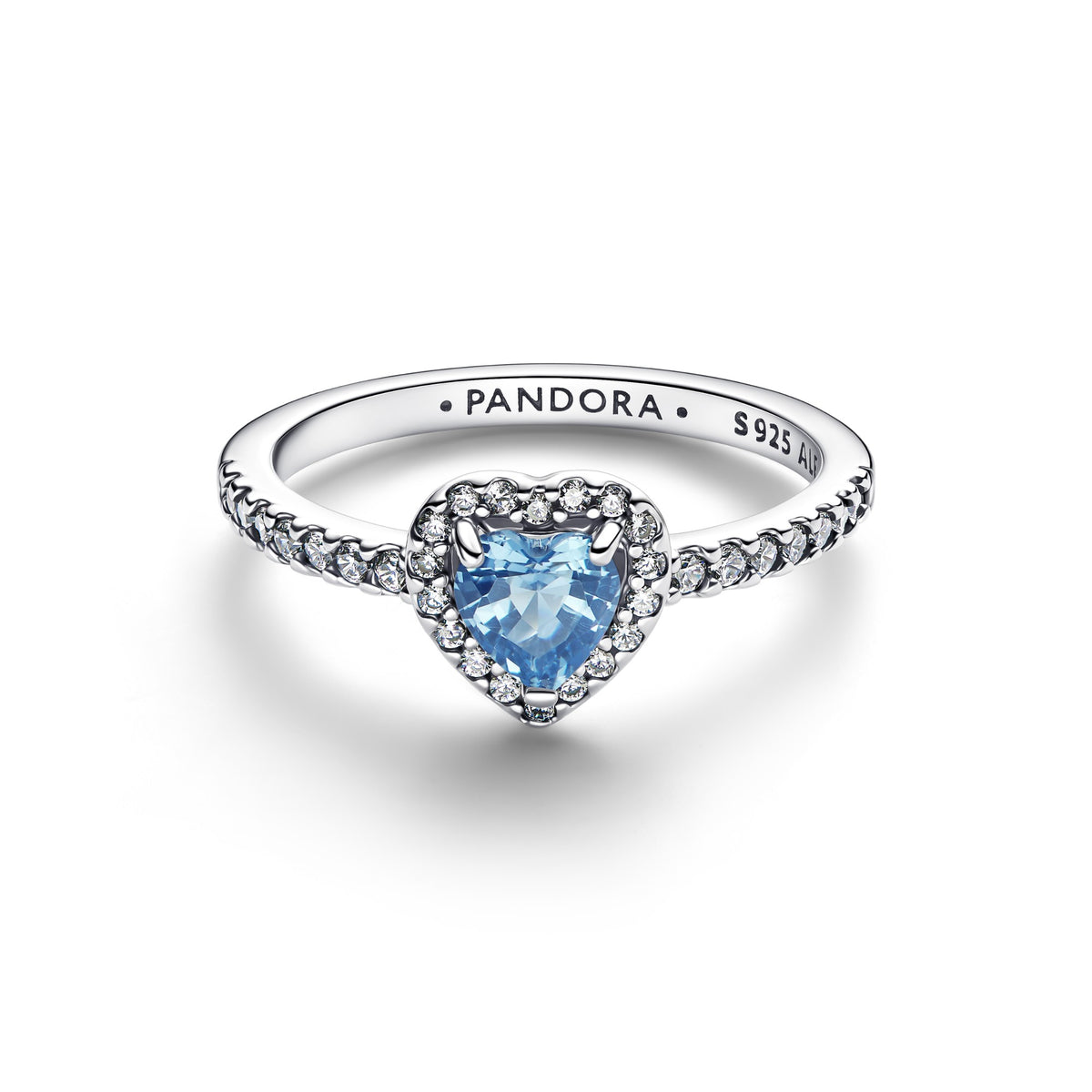 Pandora Verhoogd Lichtblauw Hart Ring zilver 198421C10