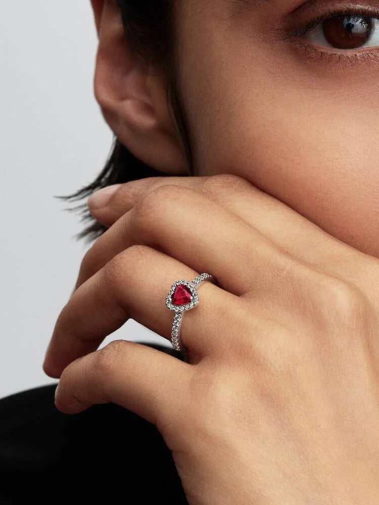 Pandora Verhoogde Fuchsia Roos Hart Ring zilver - 198421C13