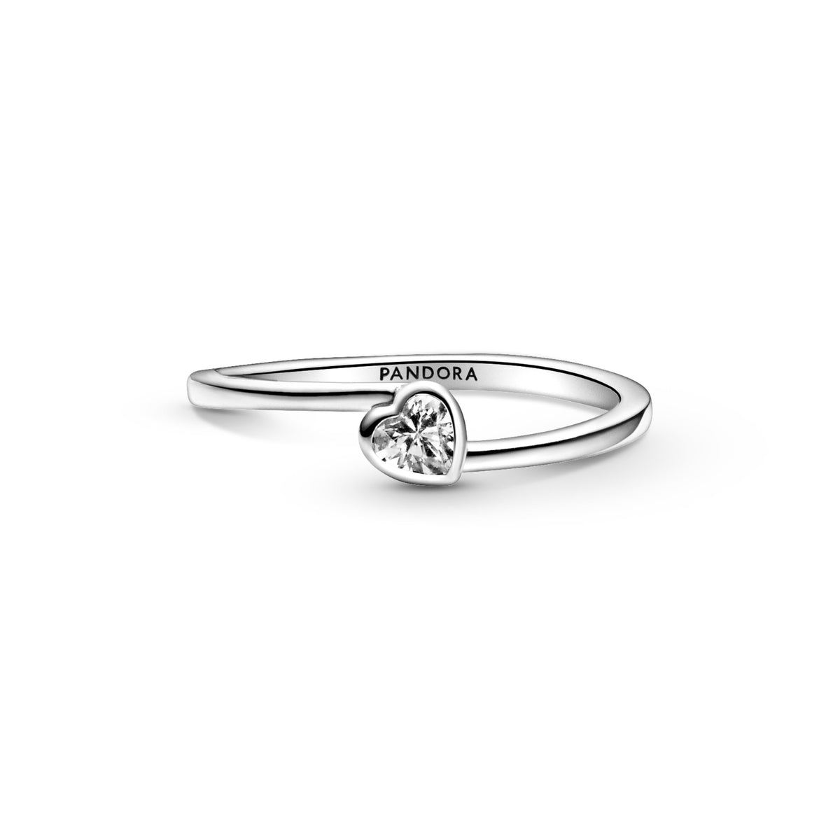 Pandora Clear Tilted Heart Solitaire Ring zilver 199267C02