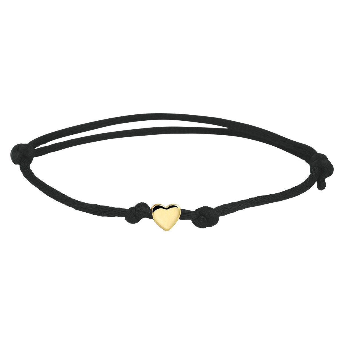 Armband satijn zwart hart 13 - 26 cm 14K goud met rubber/nylon/leer 5 x 5,5 mm – 4700090
