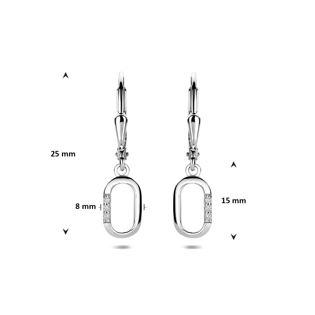 Zilveren gerhodineerde oorhangers zirkonia brisur haak 25 mm - 1341828