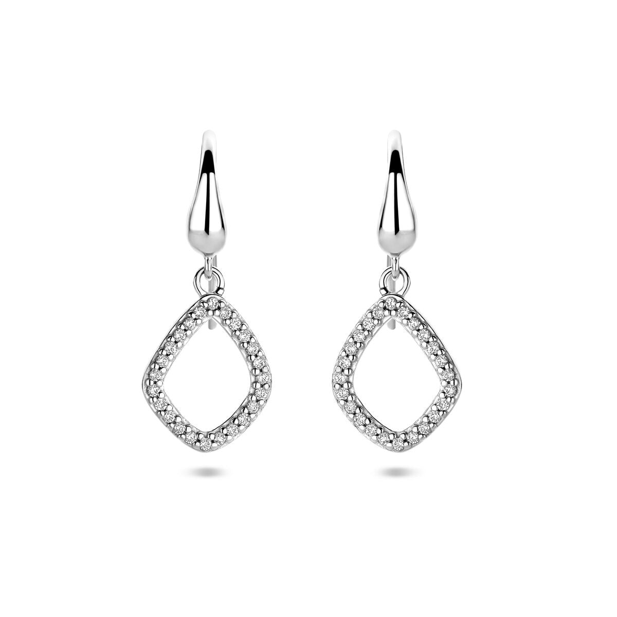 Zilveren gerhodineerde oorhangers ruit zirkonia franse haak 25 mm - 1341721