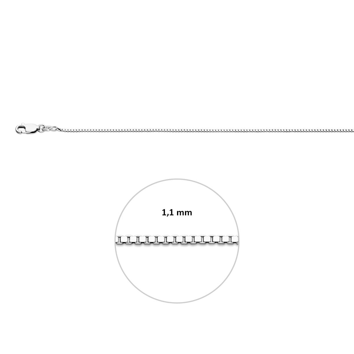 Venetiaans 1,1 mm zilver gerhodineerd