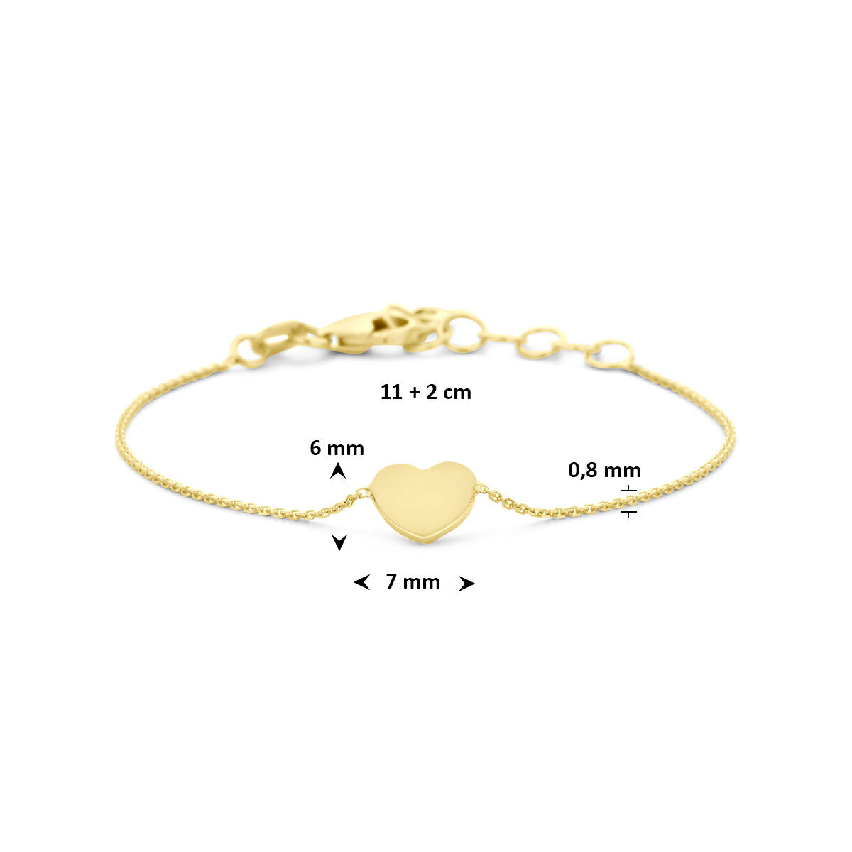Armband hartje 9K geelgoud 11 + 2 cm