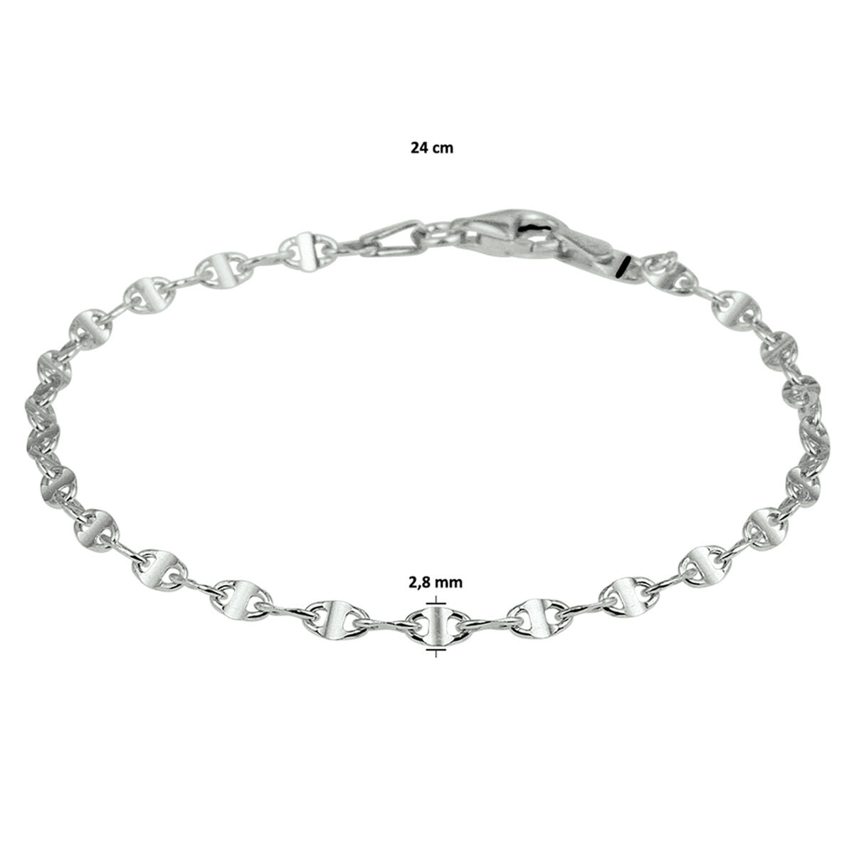 Fantasy Collection Enkelbandje koffieboon 2,8 mm 24 cm zilver