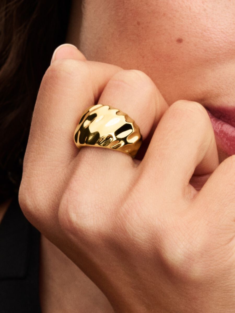 Pandora Geribbelde statement ring goudverguld - 163884C00