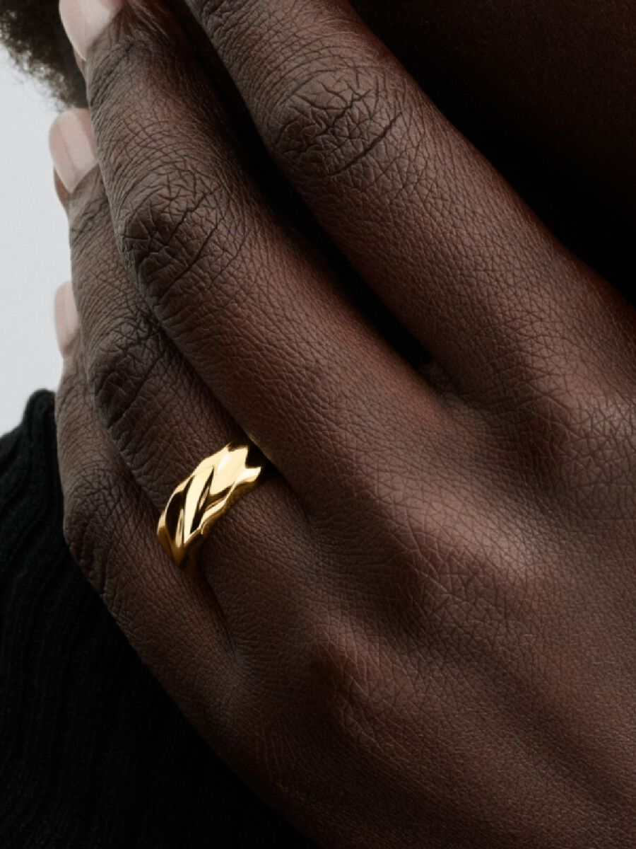 Pandora Geribbelde Brede Band Ring goudverguld - 163886C00