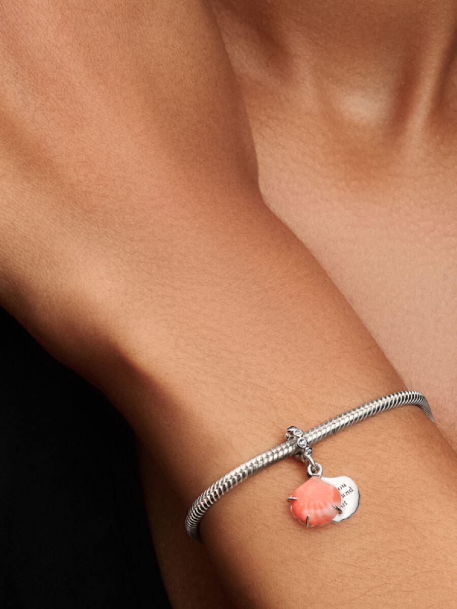 Pandora Koraalkleurige Schelp Dubbele Hangende Bedel zilver - 793821C01