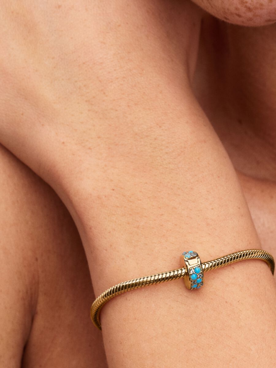 Pandora Aquablauwe Clip Bedel goudverguld - 763902C01