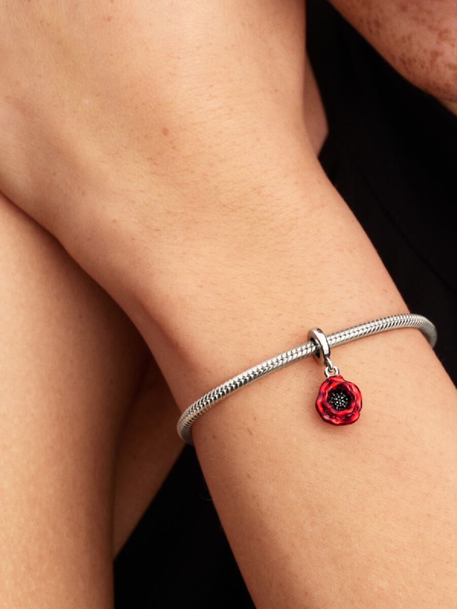 Pandora Rode Bloem Hangende Bedel zilver - 793917C01