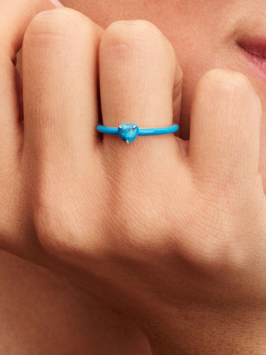 Pandora Turquoise Hartsteen Ring zilver - 193828C01