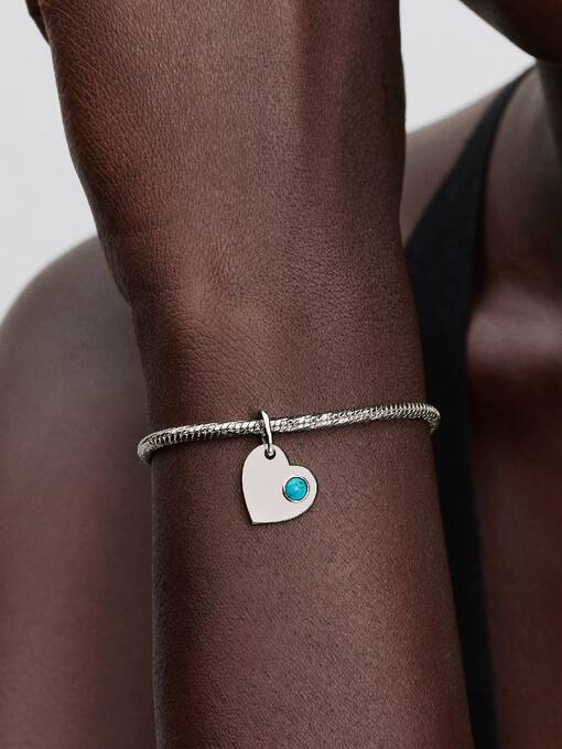 Pandora Graveerbare hart turquoisekleurige steen hangende bedel - 794295C12