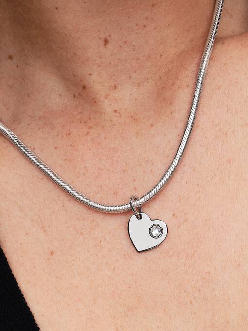 Pandora April Graveerbare Hart Heldere Steen Hangende Bedel zilver - 794295C04