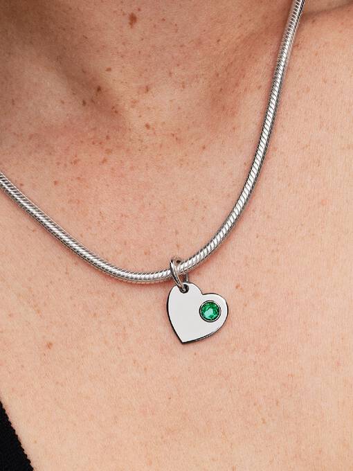 Pandora Mei Graveerbare Hart Groene Steen Hangende Bedel zilver - 794295C05