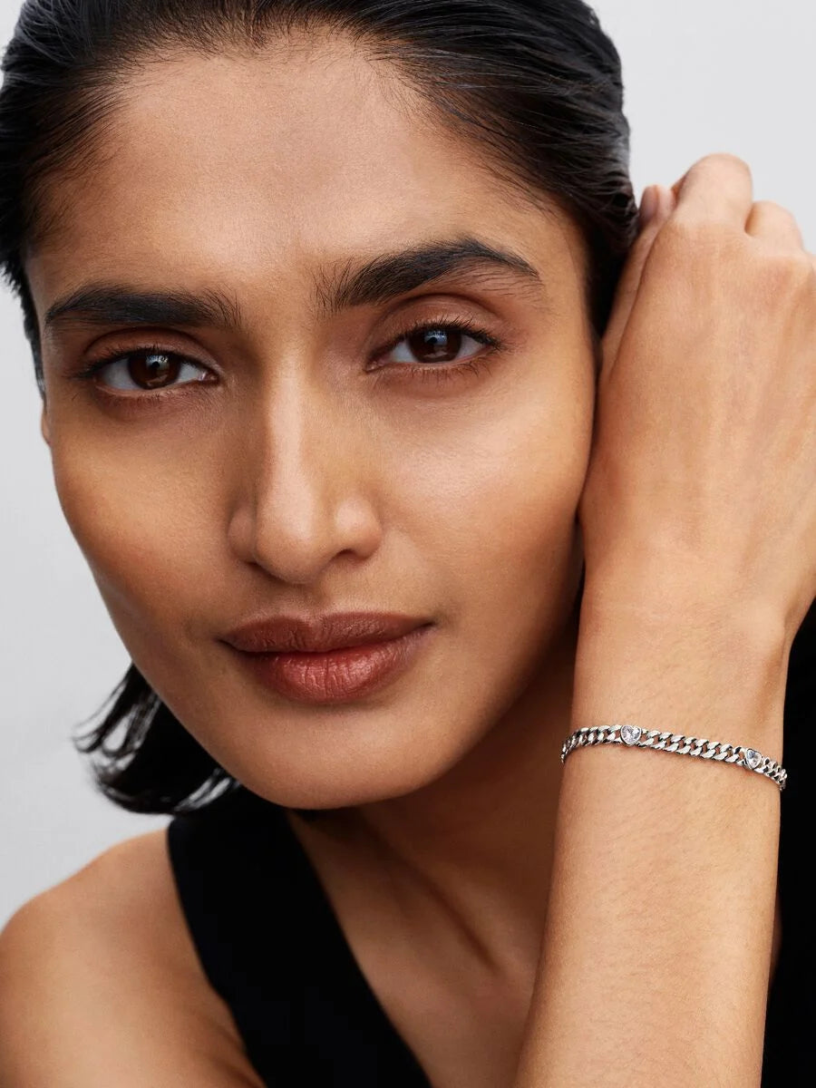 Pandora Cubaanse Schakelarmband 594226C01 – Zilver met Hartjes