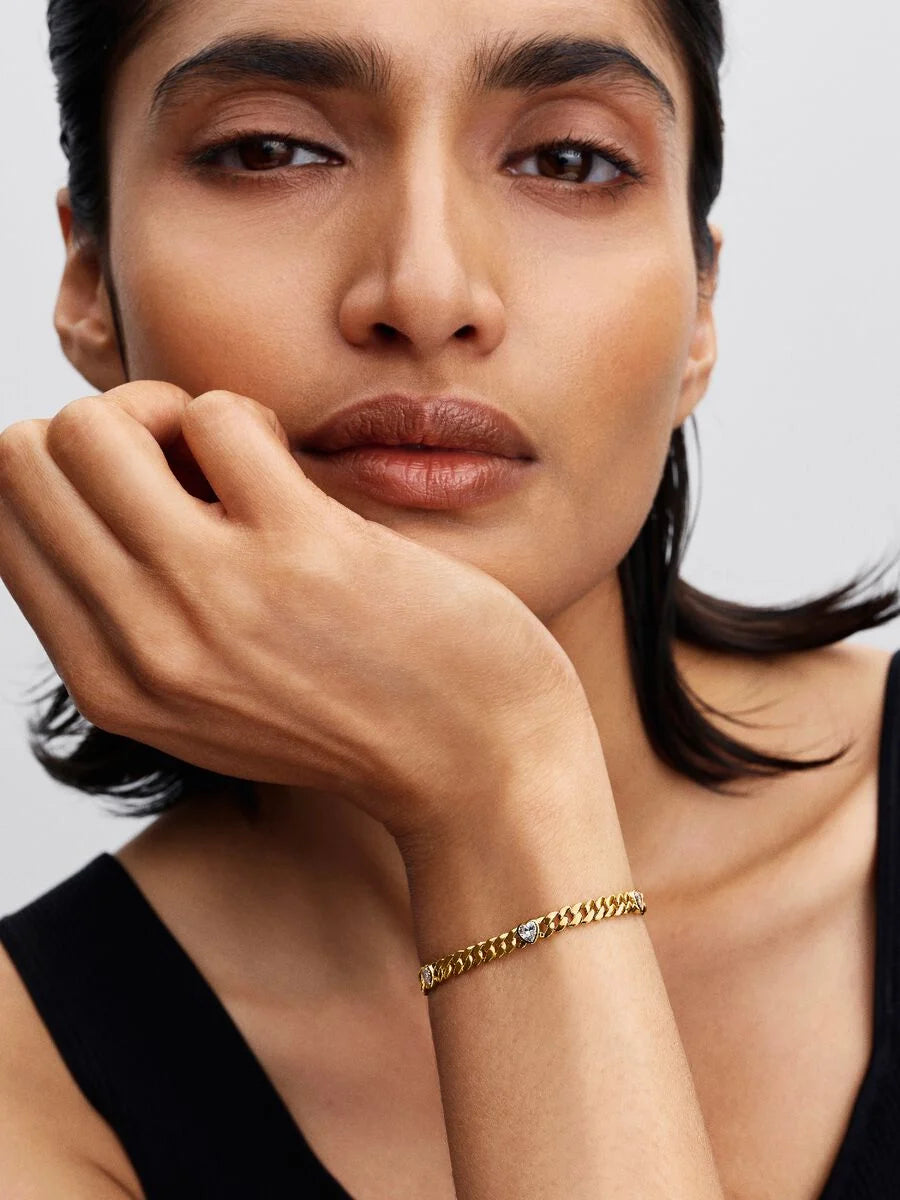 Pandora Cubaanse Schakelarmband 564226C01 – Verguld met Hartjes