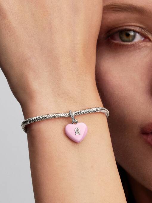 Pandora Roze Keramische Hart Hangslot Hangende Bedel zilver - 794424C01