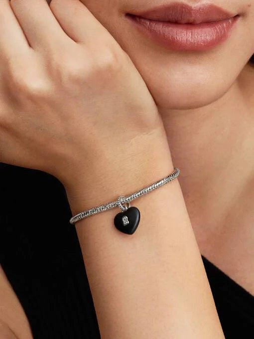 Pandora Matzwart Keramisch Hart Hangslot Hangende Bedel zilver - 794424C02