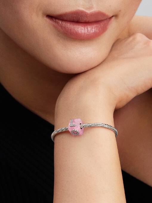 Pandora Roze Muranoglazen Liefdeskubus Bedel zilver - 794433C01
