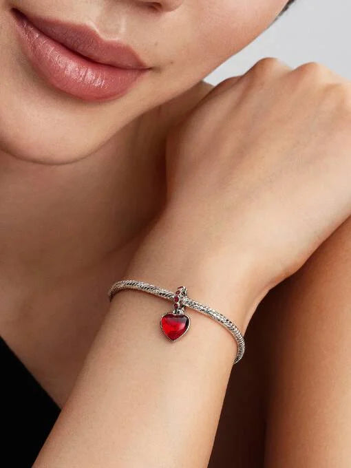 Pandora Rood Muranoglas Rood Hart Hangende Bedel zilver - 794429C01
