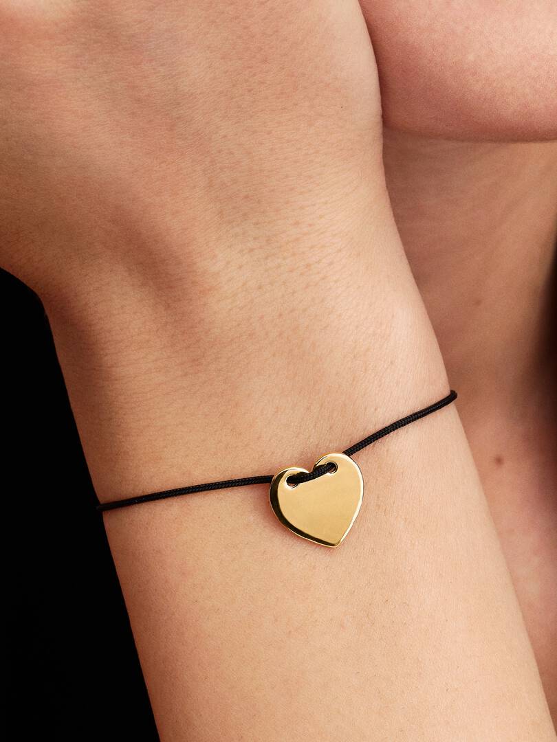 Pandora Graveerbaar Hart Zwart Koord Slider Armband goudverguld - 564420C01