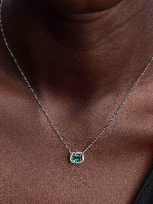 Pandora Rechthoekige Sprankelende Halo Halsketting zilver - 394503C01