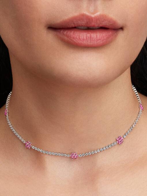 Pandora Roze Bloem Tennis Halsketting zilver - 394561C01