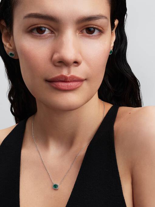 Pandora Rechthoekige Sprankelende Halo Halsketting zilver - 394503C01