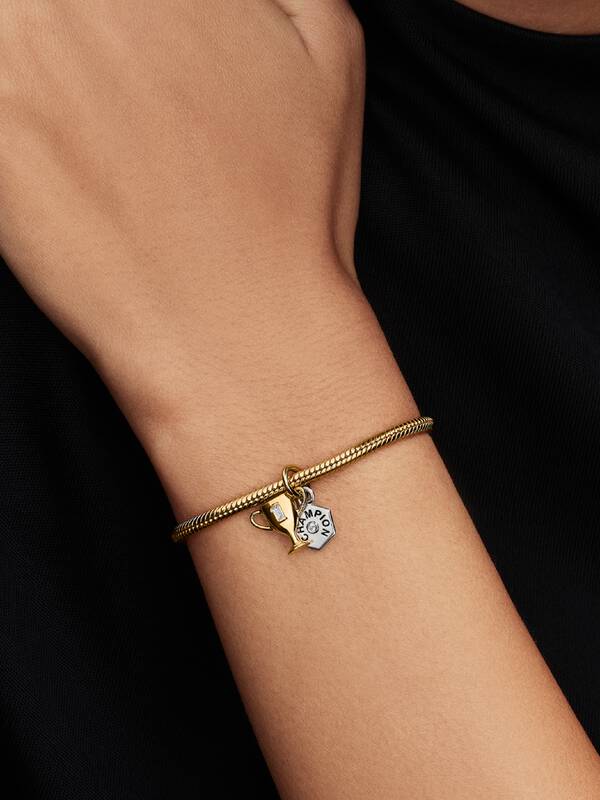 Pandora Graveerbare Trofee Dubbele Hangende Bedel bicolor zilver en goudverguld 764715C01