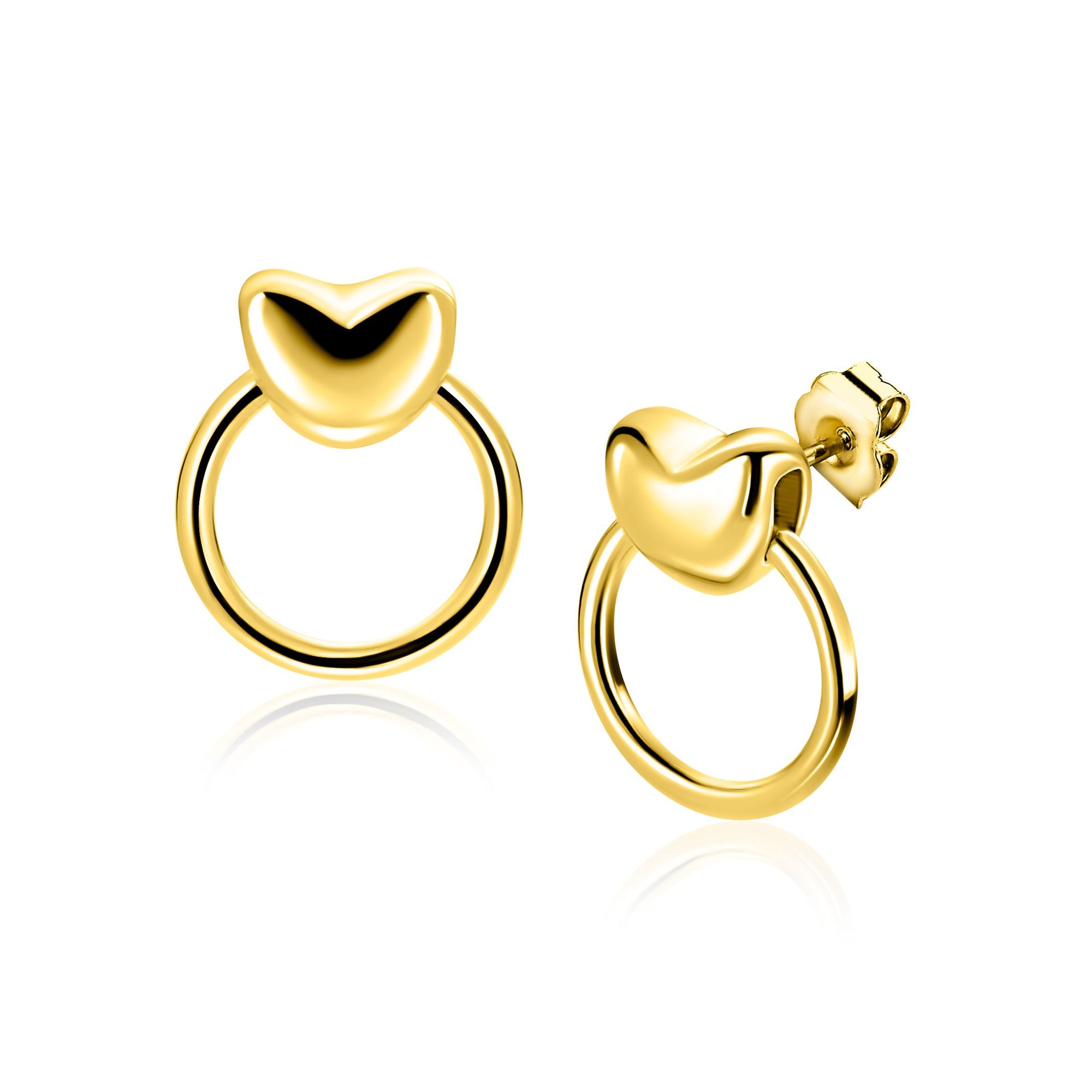 ZINZI gold plated zilveren oorstekers met hart en open ring 16mm ZIO2759 - PansiteNederland.nl