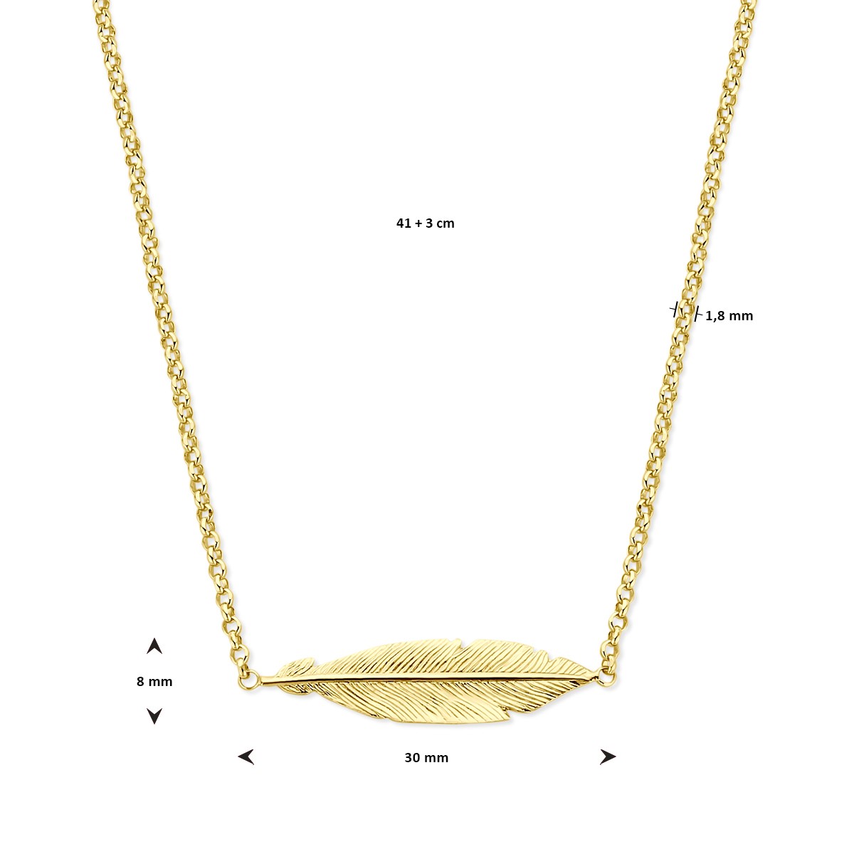 Collier veer 41 + 3 cm 1 micron zilver verguld