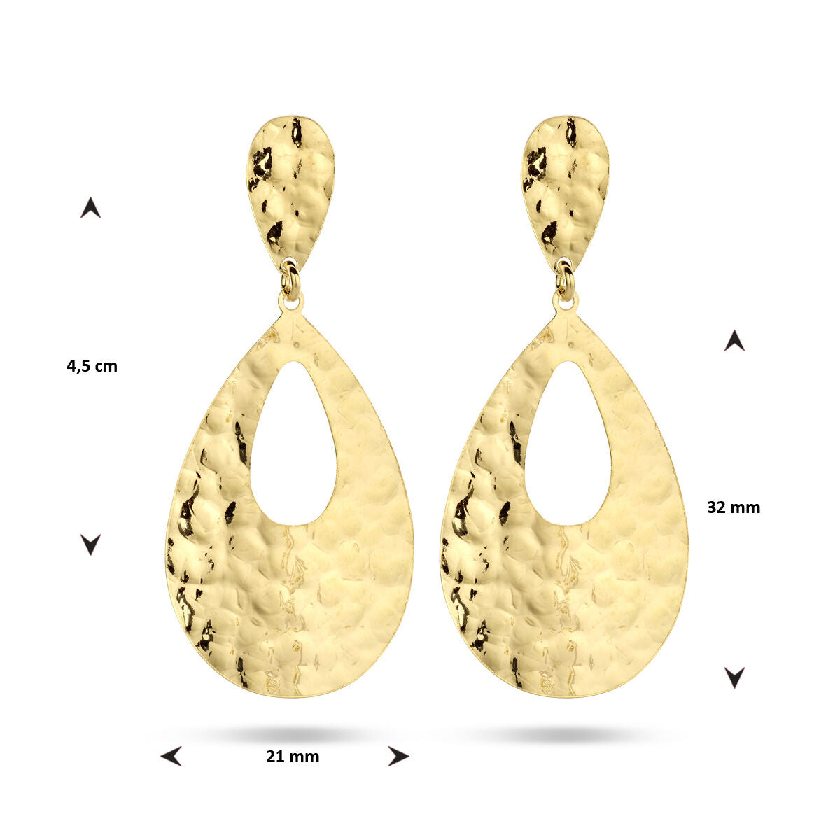 Fantasy Collection Hangende oorbellen druppel gehamerd 1 micron zilver verguld