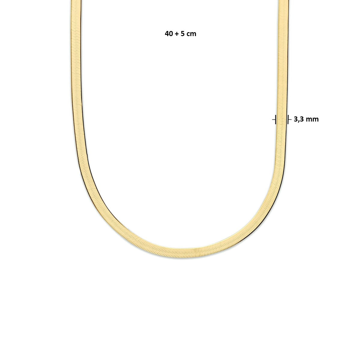 Collier slang plat 3,3 mm 40 + 5 cm 3 micron zilver verguld